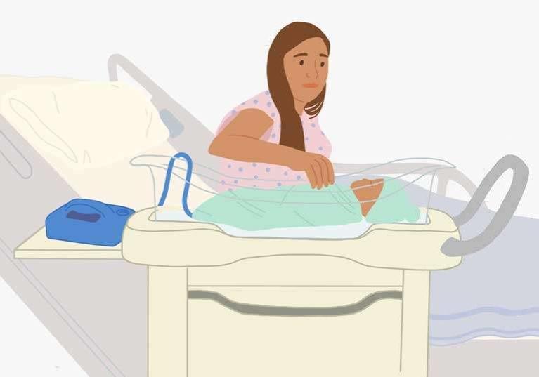 Mother keeps baby close by using CuddleCot